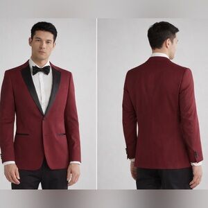 Cavalli Class Men's Burgundy Shawl Lapel Dinner Jacket with Black Trim